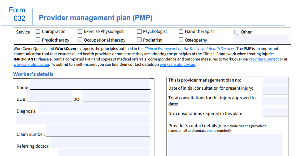 Screen shot of form 32 provider management plan