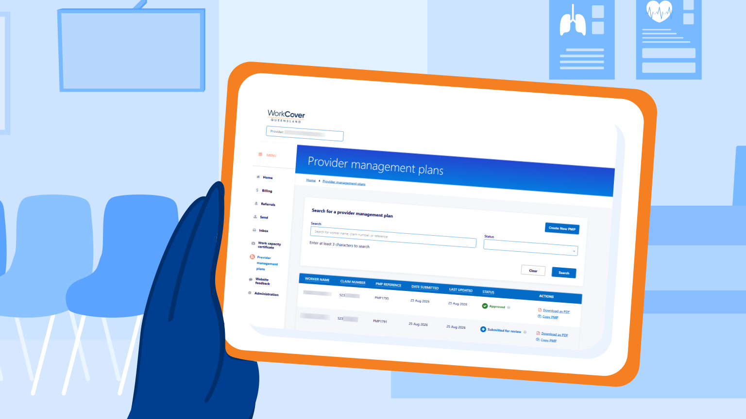 Provider management plan viewed within Provider Connect on a tablet device